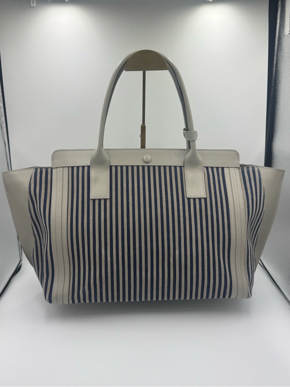 Alberta Di Canio Navy and Gray Suede Striped Tote with Gray Leather Trim